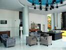 Spacious hotel lobby with contemporary design and luxurious seating arrangement