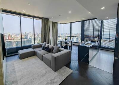Modern living room with city view and open floor plan