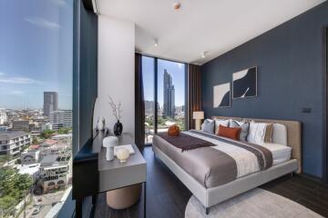 Modern bedroom with city view