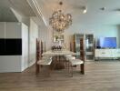 Elegant dining room with modern chandelier and stylish decor