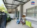 Spacious covered patio with modern amenities in a residential property