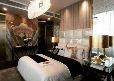 Elegant modern bedroom with artistic decor and luxurious ambiance