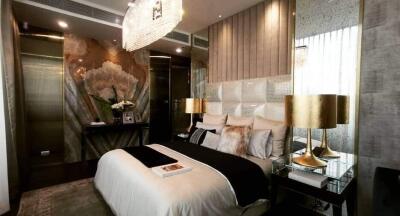 Elegant modern bedroom with artistic decor and luxurious ambiance
