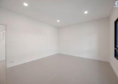 Empty modern bedroom with bright lighting