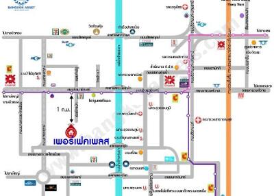 Detailed map of Bangkok public transport routes including buses and trains