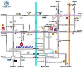 Detailed map of Bangkok public transport routes including buses and trains