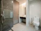Modern bathroom with shower and sleek design