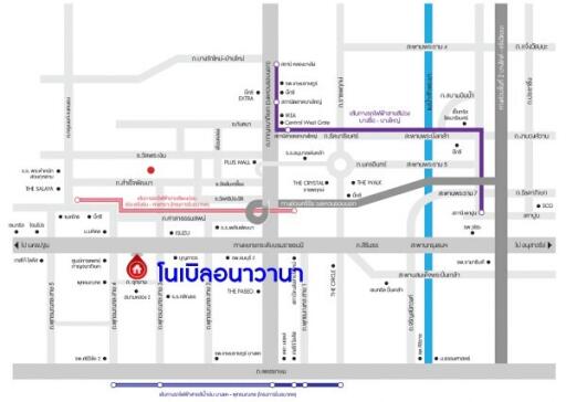 Detailed city map showing streets and landmarks in Thai language