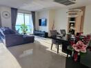 Spacious living room with ocean view and modern decor