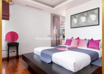 Elegant modern bedroom with bright interior