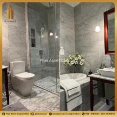 Modern bathroom interior with elegant marble tiling