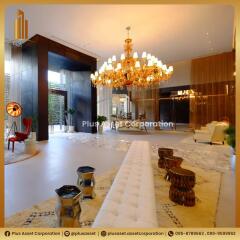 Elegant lobby interior with chandelier and luxurious furnishings