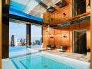 Luxurious indoor pool with panoramic city views