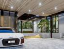Modern garage with luxury car and elegant interior design