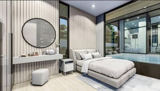 Modern bedroom design with an integrated bathroom