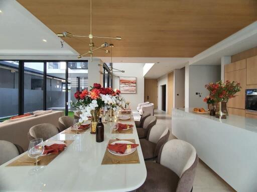 Elegant dining room interior with modern furniture and decor