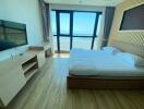 Modern bedroom with ocean view