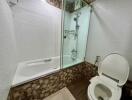 Compact bathroom with enclosed shower and toilet