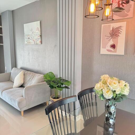Modern living room with elegant decor and natural lighting