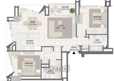 2 Bed 2 Bath 1,185 Sq.Ft Design Quarter At D3