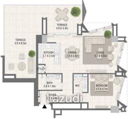 1 Bed 1 Bath 1,473 Sq.Ft Design Quarter At D3