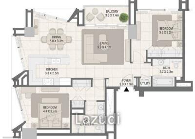 2 Bed 2 Bath 1,168 Sq.Ft Design Quarter At D3