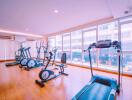 Modern residential gym with various exercise equipment