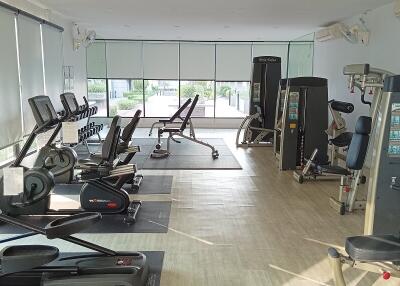 Spacious modern home gym with various fitness equipment