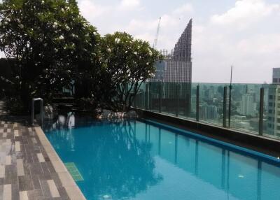 Rooftop infinity pool overlooking a city skyline