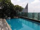 Rooftop infinity pool overlooking a city skyline