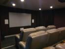 Luxurious home theater with large screen and comfortable seating