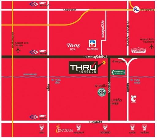 Detailed map layout including local amenities and transportation options in Thonglor area