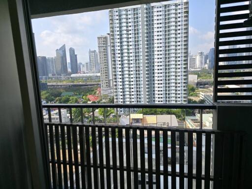 High-rise city view from the balcony of an apartment