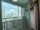 Apartment balcony with city skyline view