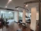 Well-equipped modern residential gym with exercise machines and free weights