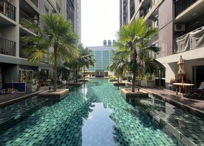 Luxurious residential pool between high-rise buildings