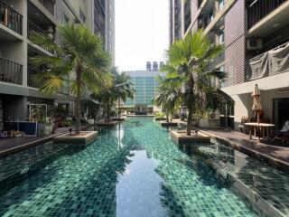 Luxurious residential pool between high-rise buildings