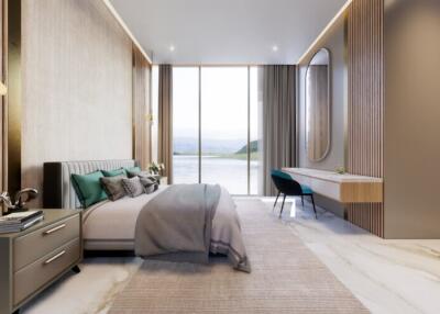 Modern bedroom interior with view of nature