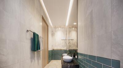 Modern bathroom with elegant lighting and designer fixtures