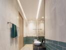 Modern bathroom with elegant lighting and designer fixtures