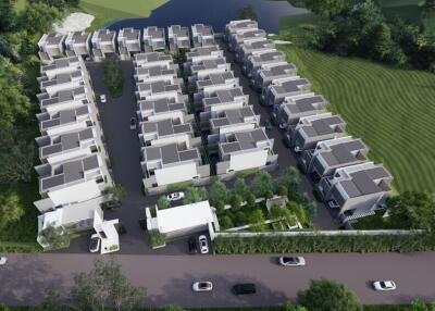 Aerial view of a modern residential housing complex