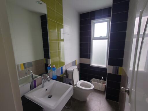 Modern bathroom with colorful tile design