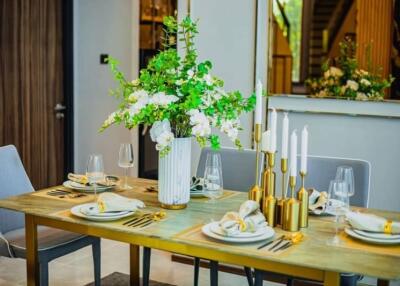 Elegant dining room setup with modern decorations