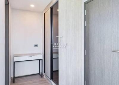 Modern bedroom with sliding closet doors and minimalist decor