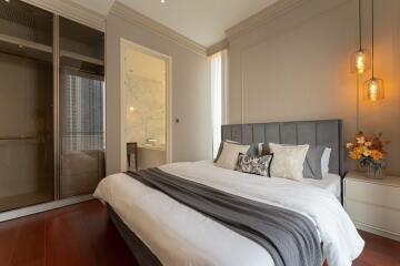 Elegant bedroom with modern decor and natural light