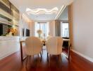 Elegant dining room in a modern apartment with city views