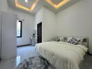 Modern bedroom with ambient lighting and elegant interior design