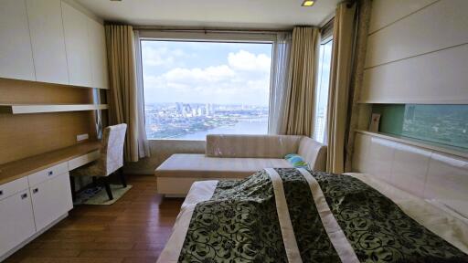 Modern bedroom with panoramic city view