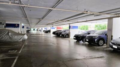 Spacious underground parking garage in the residential building