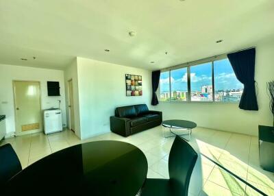 Bright and spacious living room with city view